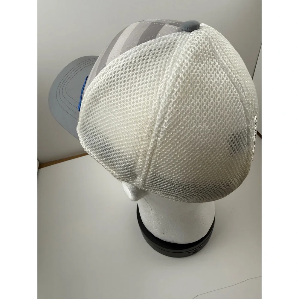 Under Armour Golf Trucker Hat Grey Striped Mesh Back Blue Logo Baseball Cap - Picture 3 of 12